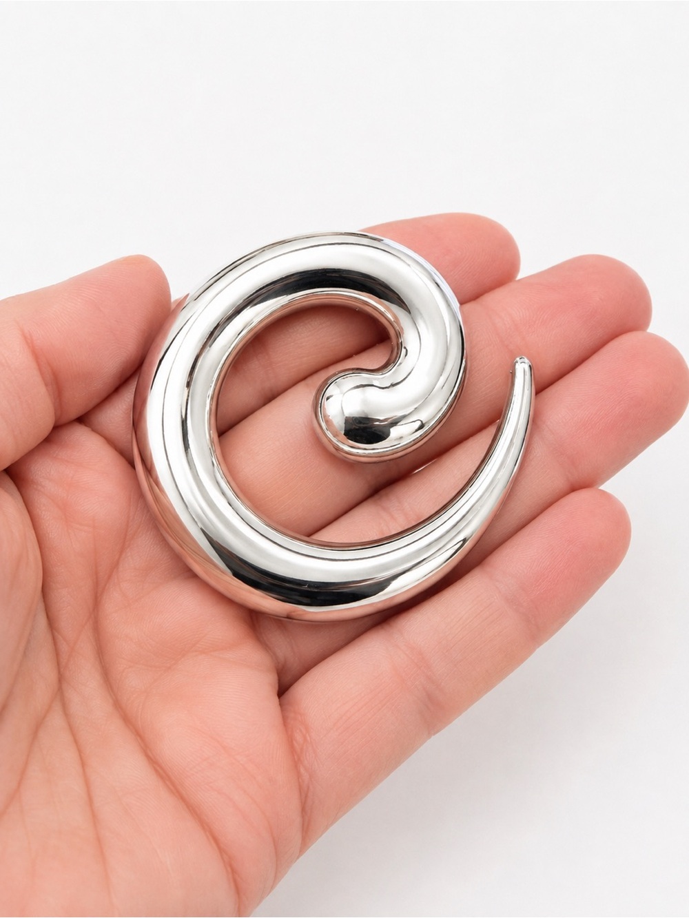 Large Silver Tone Spiral Swirl Pin NEW Modernist Sculptural - Picture 3 of 6